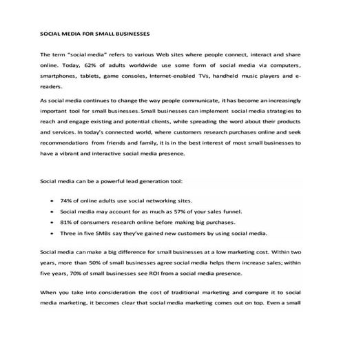 SOCIAL MEDIA FOR SMALL BUSINESSES