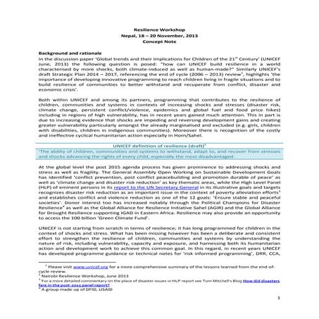 Concept Note Resilience Workshop 16 July 2013 at Kathmandu 