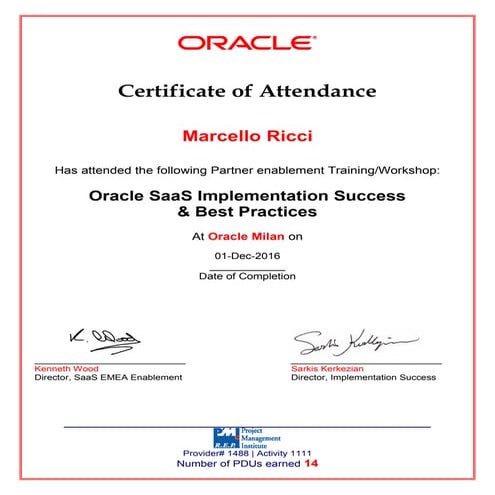 Oracle Implementation Success Best Practices - Certificate-marcello ric ...