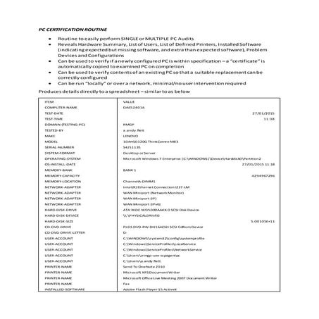 PC CERTIFICATION routine
