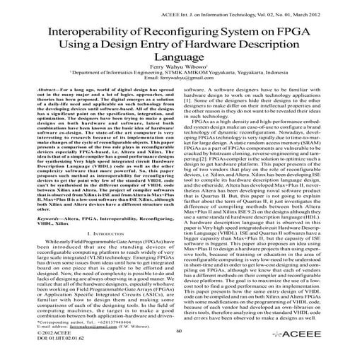 Interoperability of Reconfiguring System on FPGA Using a Design Entry of Hard...