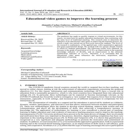 Educational video games to improve the learning process