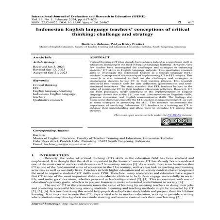 Indonesian English language teachers’ conceptions of critical thinking ...