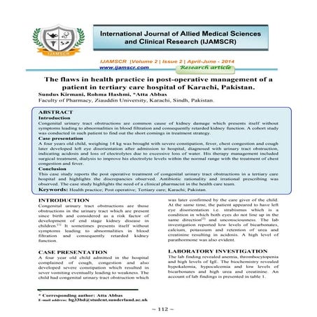 The Flaws in health practice in post-operative management of a patient in ter...