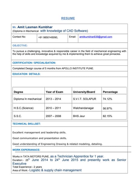 Amit Kumbhar (Diploma In Mechanical Engg.)