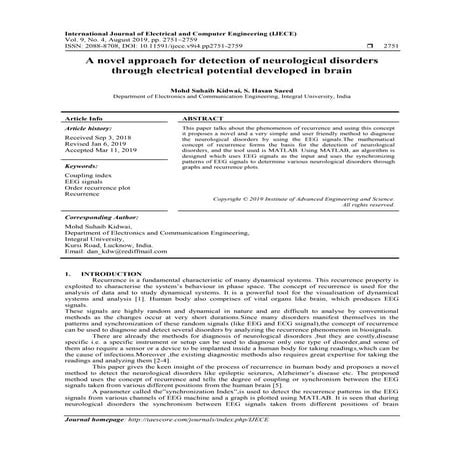 A Novel Approach For Detection of Neurological Disorders through Electrical P...