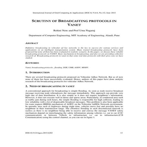 SCRUTINY OF BROADCASTING PROTOCOLS IN VANET