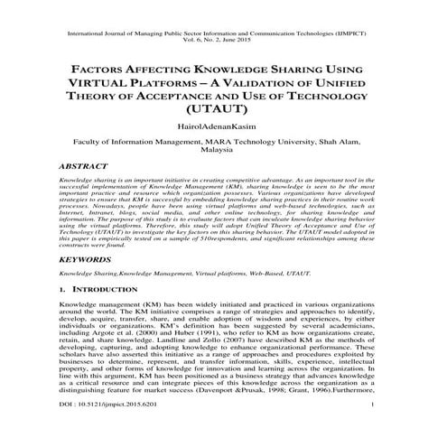 FACTORS AFFECTING KNOWLEDGE SHARING USING VIRTUAL PLATFORMS – A VALIDATION OF...