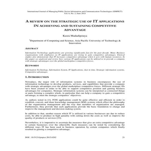 A REVIEW ON THE STRATEGIC USE OF IT APPLICATIONS IN ACHIEVING AND SUSTAINING ...