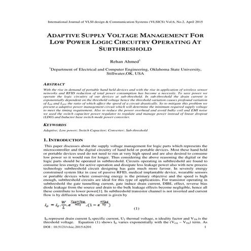 A DAPTIVE  S UPPLY  V OLTAGE  M ANAGEMENT  F OR  L OW  P OWER  L OGIC  C IRCU...