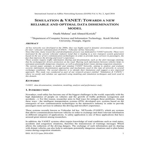 Simulation & VANET : Towards a New Reliable and Optimal Data Dissemination Model