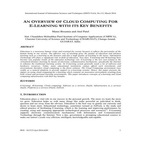 AN OVERVIEW OF CLOUD COMPUTING FOR E-LEARNING WITH ITS KEY BENEFITS