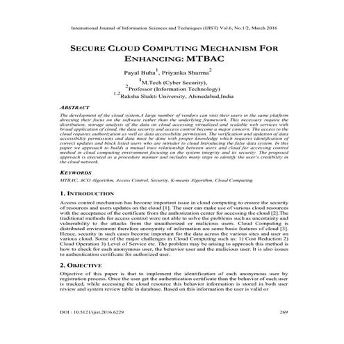 SECURE CLOUD COMPUTING MECHANISM FOR ENHANCING: MTBAC | PDF