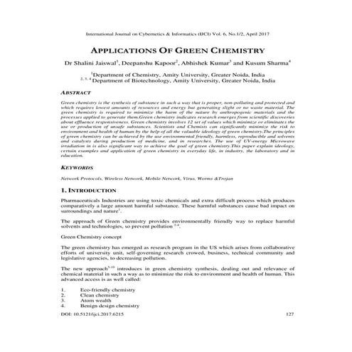 APPLICATIONS OF GREEN CHEMISTRY | PDF