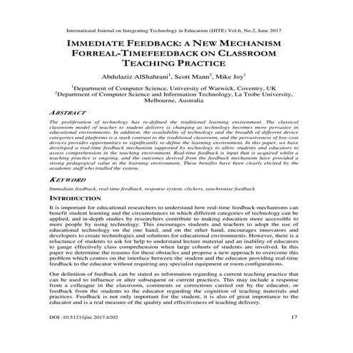 Immediate Feedback : A New Mechanism for Real Time Feedback on Classroom Teac...