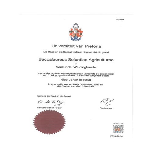 NJ le Roux - BSc Agric degree | PDF