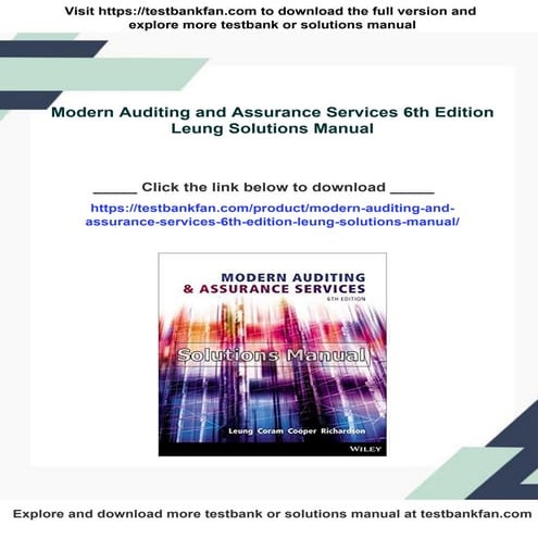 Modern Auditing and Assurance Services 6th Edition Leung Solutions Manual