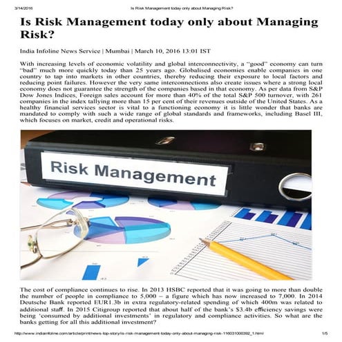 Is Risk Management today only about Managing Risk_