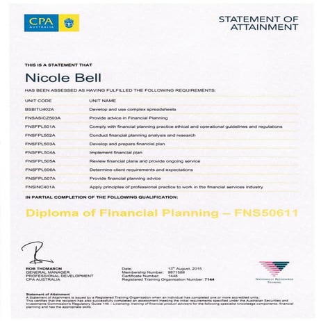 N Bell RG 146 Compliance Module 1 Statement of Attainment