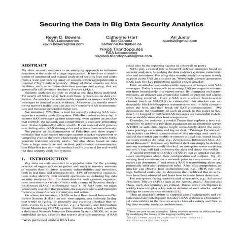Securing the Data in Big Data Security Analytics by Kevin Bowers, Nikos Trian...