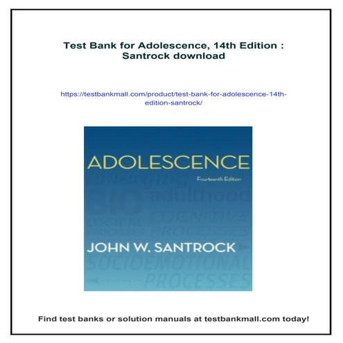 Test Bank for Adolescence, 14th Edition : Santrock | PDF