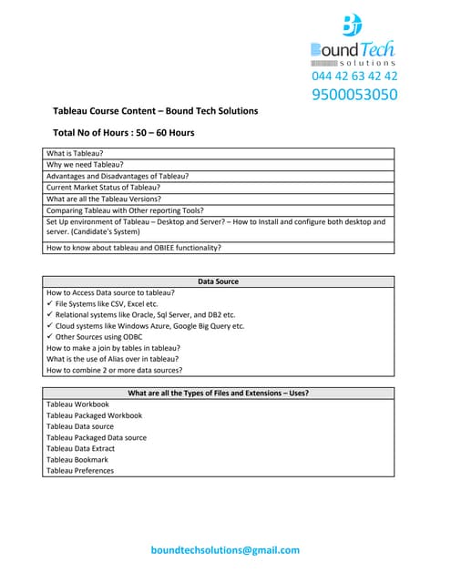 Tableau Course Content Vijay - BTS