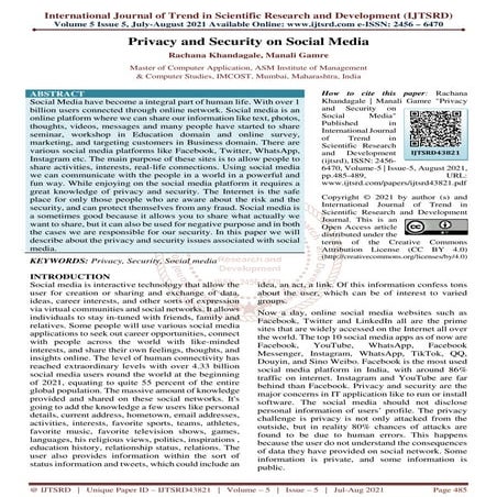 Privacy and Security on Social Media | PDF