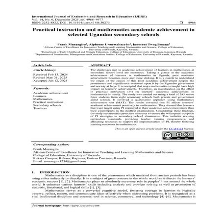 Practical instruction and mathematics academic achievement in selected ...