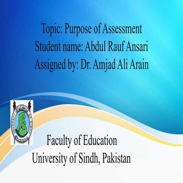 Purpose of Assessment