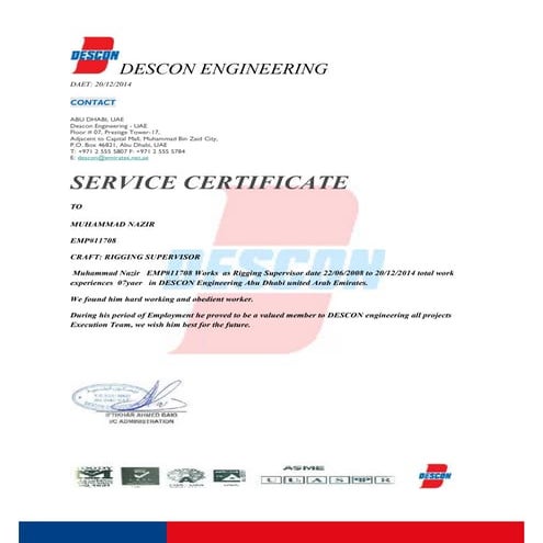 descon  cretificate