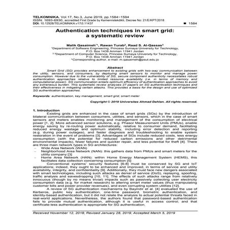 Authentication techniques in smart grid: a systematic review | PDF