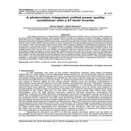 A photovoltaic integrated unified power quality conditioner with a 27-level i...