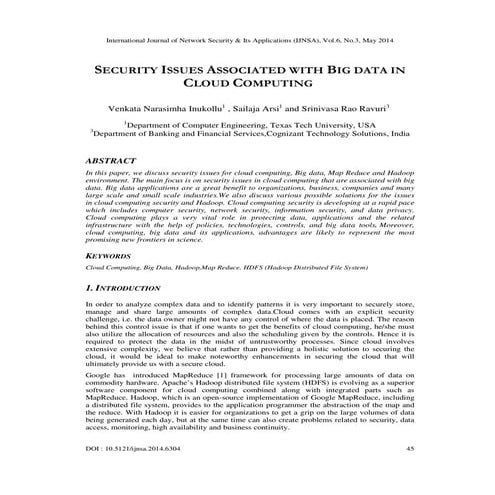 SECURITY ISSUES ASSOCIATED WITH BIG DATA IN CLOUD COMPUTING