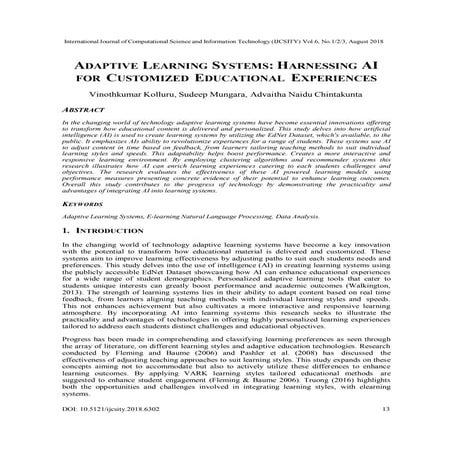 Adaptive Learning Systems: Harnessing AI for Customized Educational Experiences