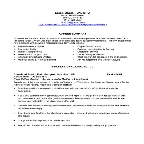 Eman Danial Resume - Exec. Secty 2015