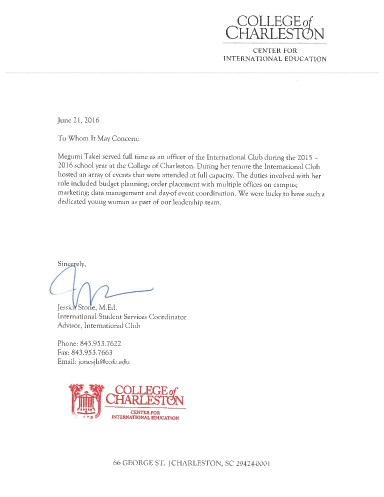 Intl Club Recommendation Letter
