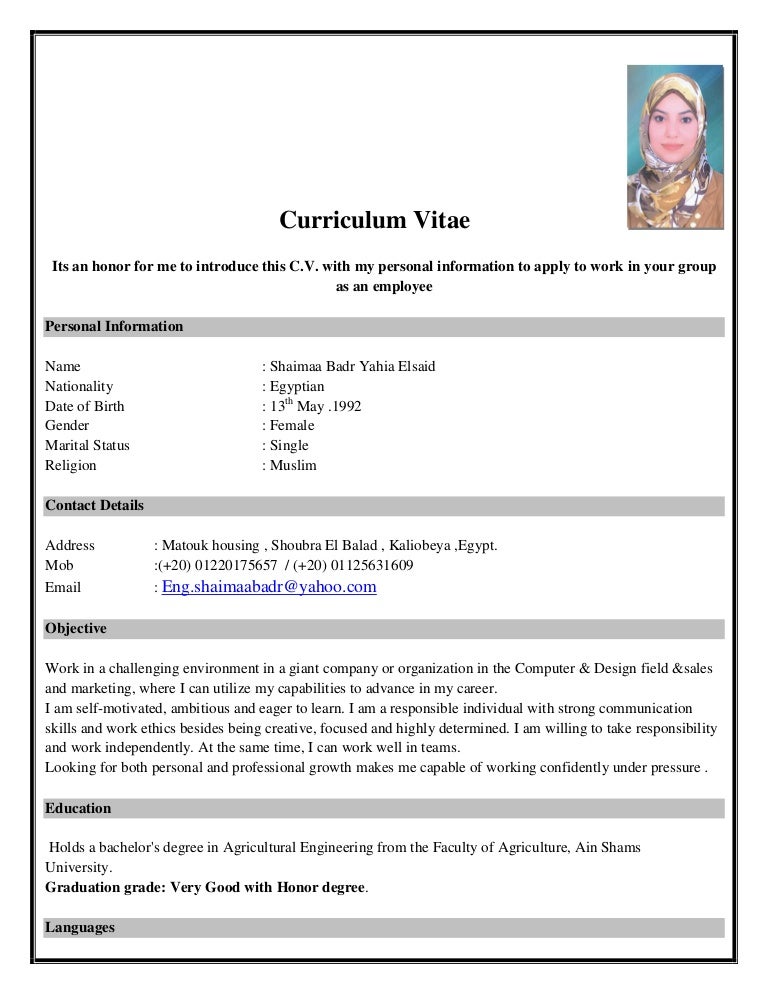 English cv form shaimaa