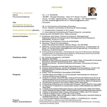 Resume  Dr J C Edison