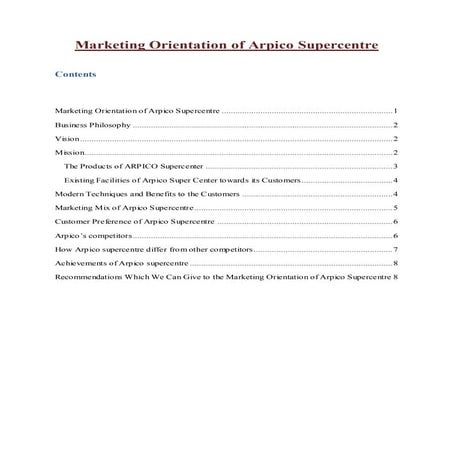 Marketing Orientation of Arpico Supercentre