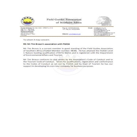 FGASA and DEAT registration