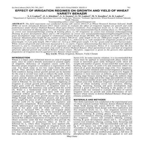 EFFECT OF IRRIGATION REGIMES ON GROWTH AND YIELD OF WHEAT VARIETY ...