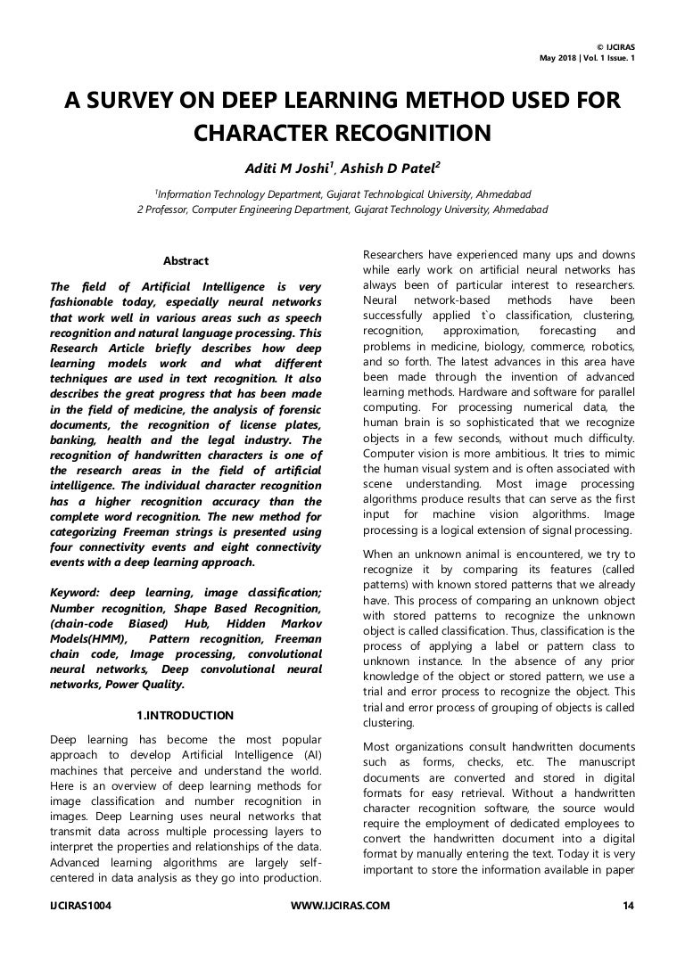 A Survey On Deep Learning Method Used For Character Recognition