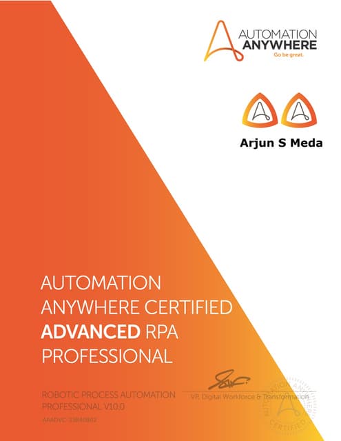 Automation Anywhere Certified Advanced RPA Professional 