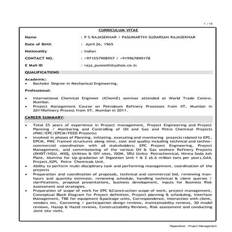 CV _Rajasekhar- Project Management