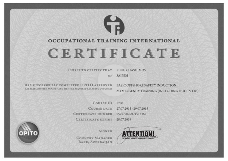 BOSIET Certificate PDF BOSIET Certificate PDF
