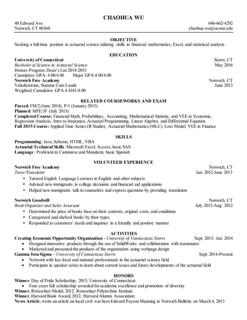 actuary resume sample