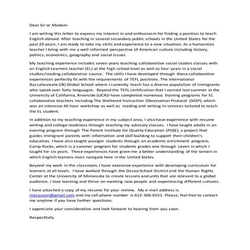 TEFL cover letter