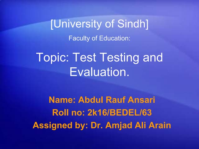 Test Testing and Evaluation
