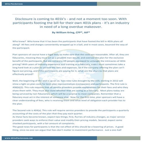 Disclosure in 401k World