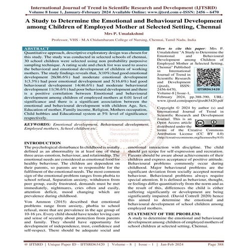 A Study to Determine the Emotional and Behavioural Development among Children...